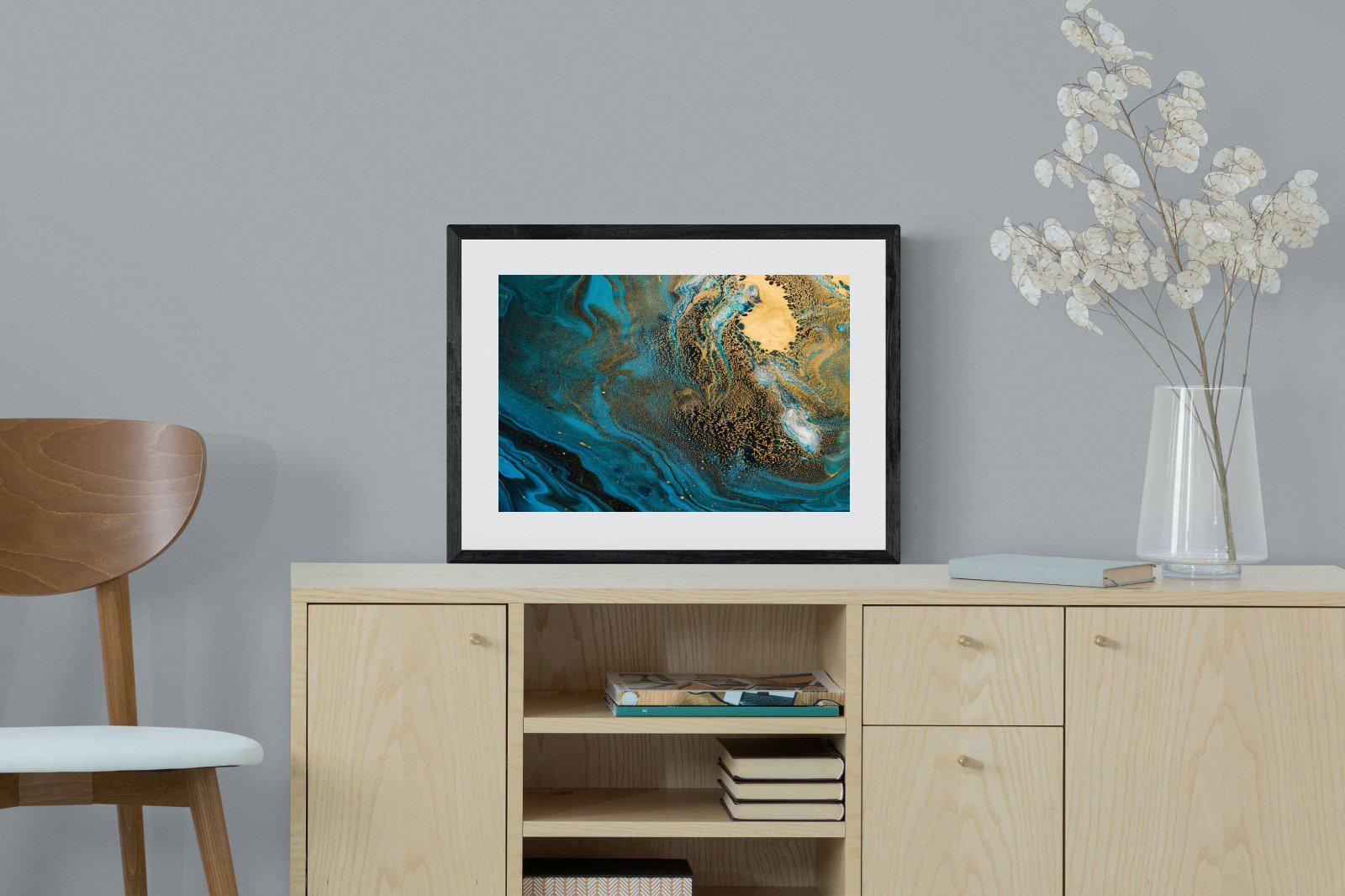 Deep Blue Gold-Wall_Art-60 x 45cm-Framed Print-Black-Pixalot