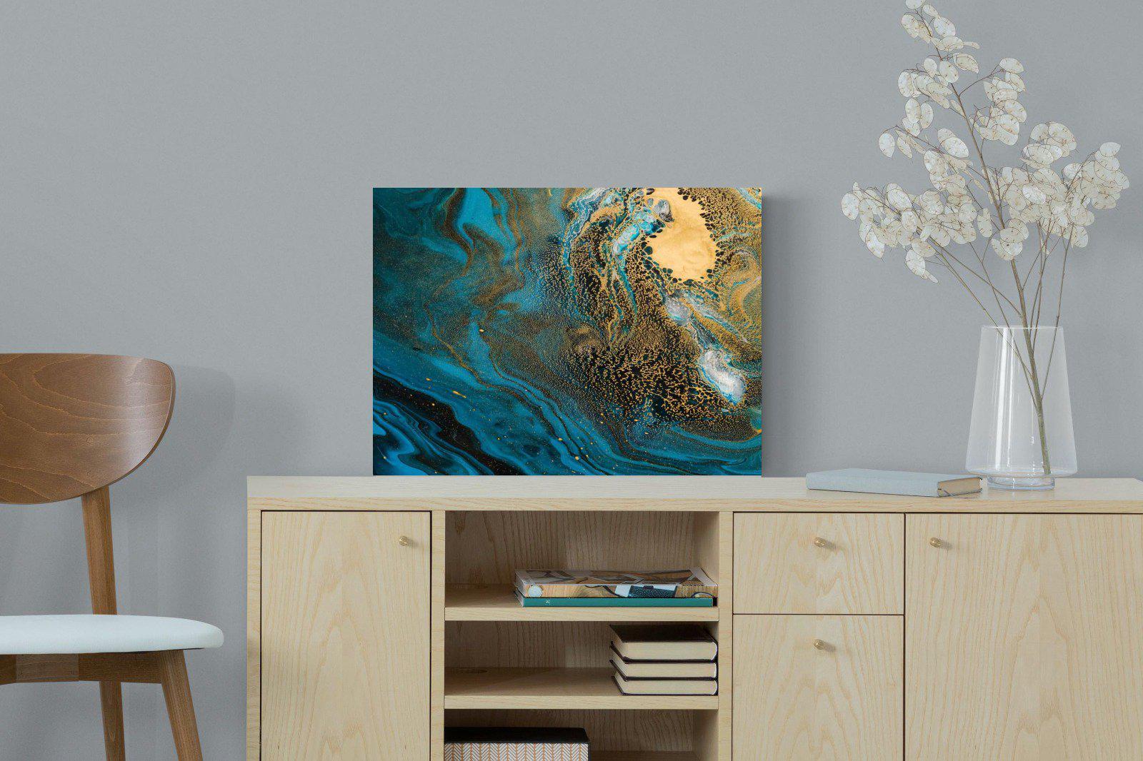 Deep Blue Gold-Wall_Art-60 x 45cm-Mounted Canvas-No Frame-Pixalot