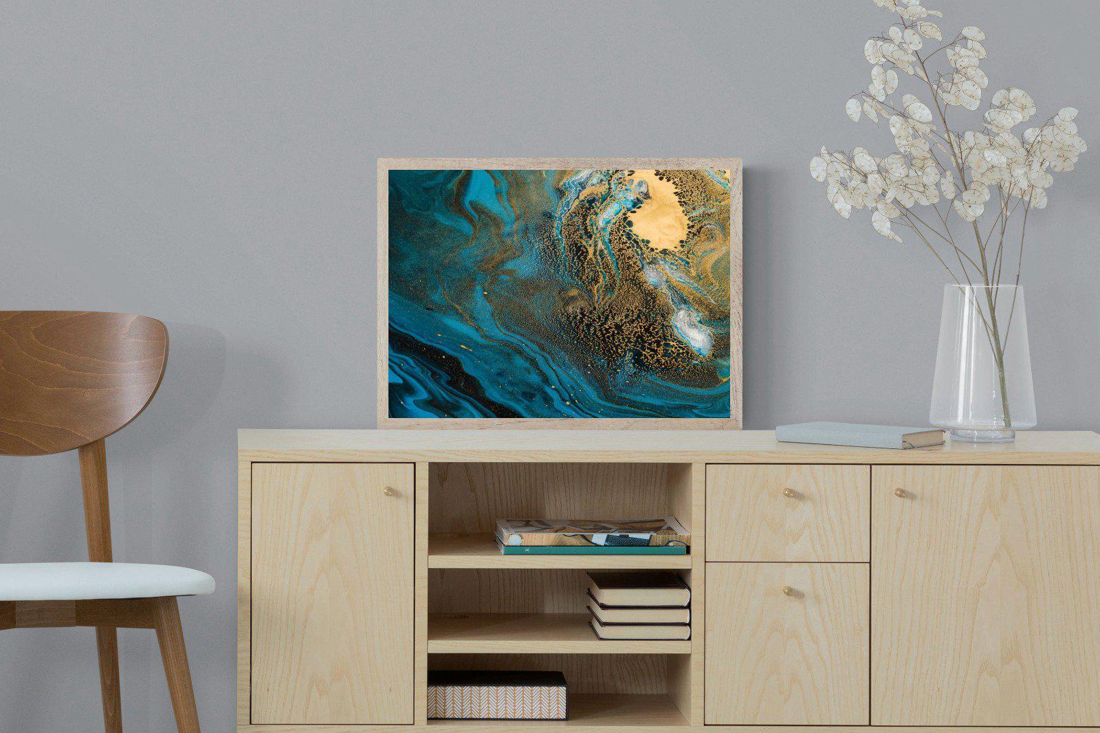 Deep Blue Gold-Wall_Art-60 x 45cm-Mounted Canvas-Wood-Pixalot