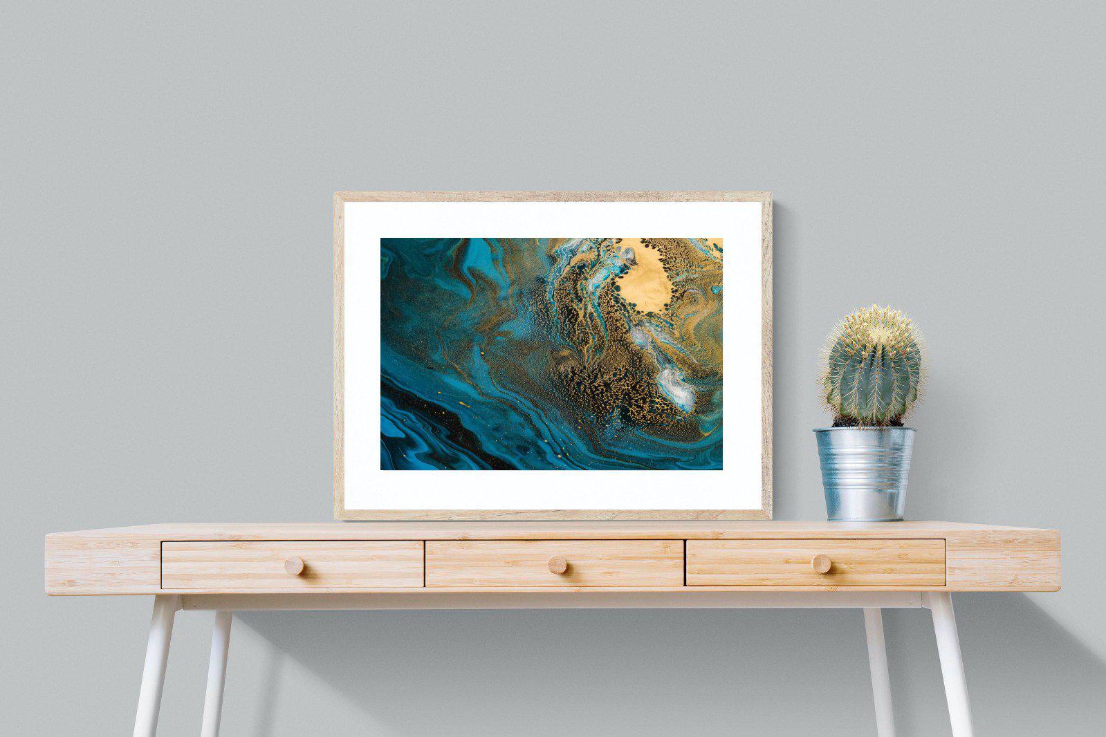 Deep Blue Gold-Wall_Art-80 x 60cm-Framed Print-Wood-Pixalot
