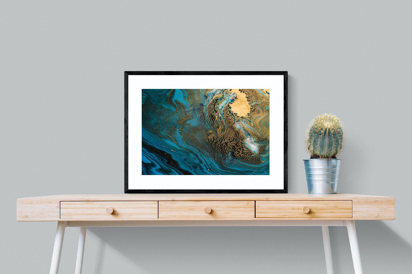 Deep Blue Gold-Wall_Art-80 x 60cm-Framed Print-Black-Pixalot