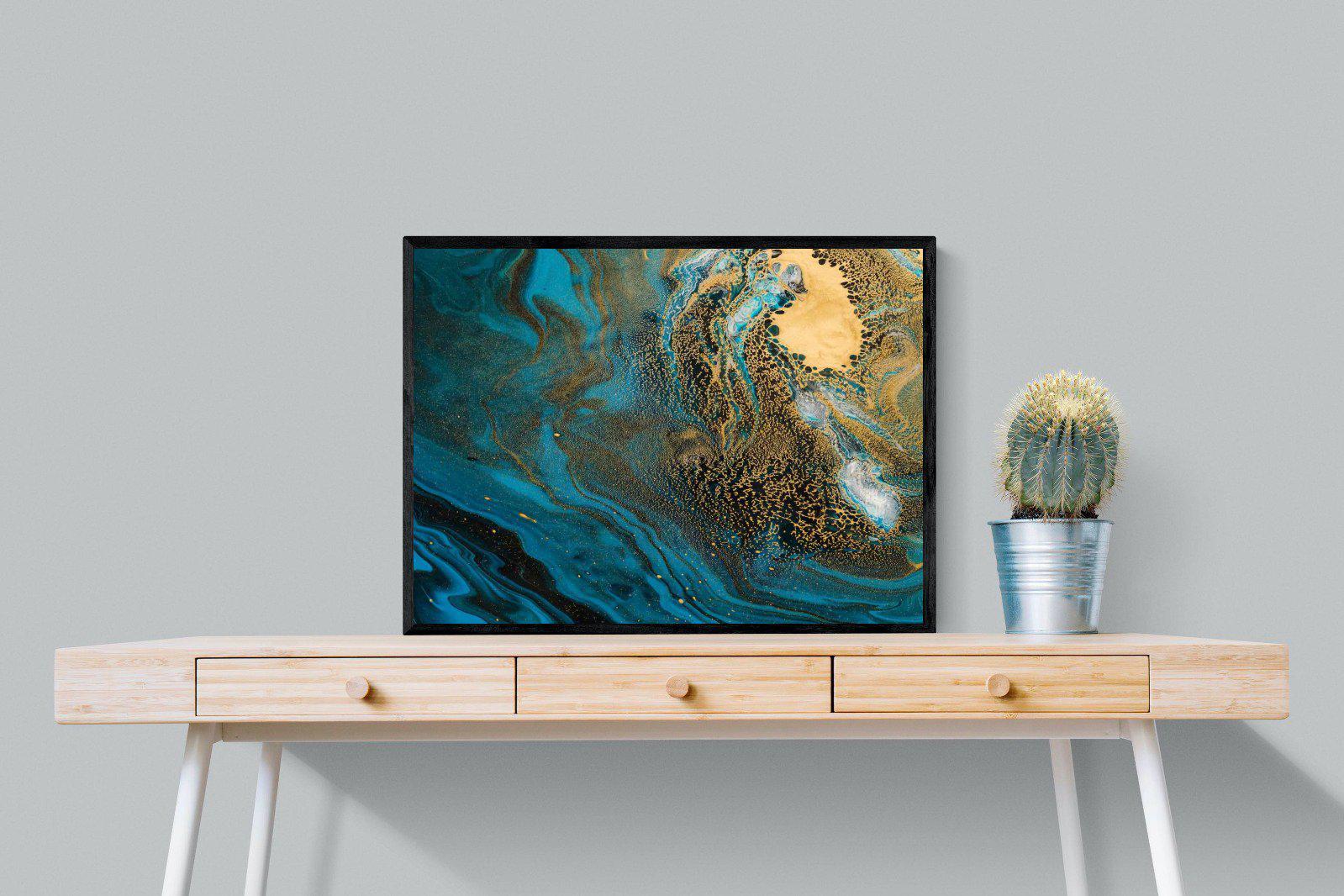 Deep Blue Gold-Wall_Art-80 x 60cm-Mounted Canvas-Black-Pixalot
