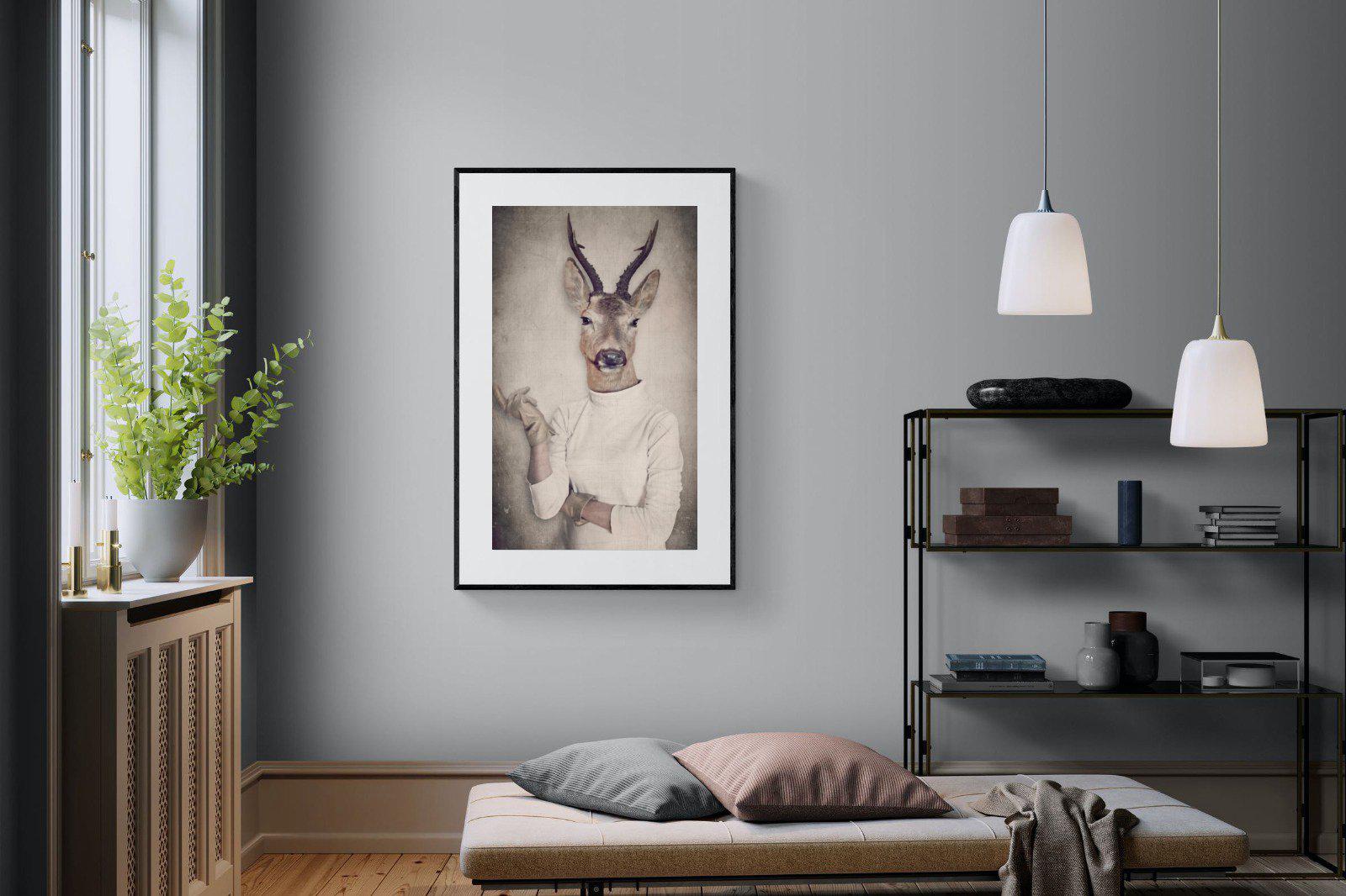 Deer Head-Wall_Art-100 x 150cm-Framed Print-Black-Pixalot