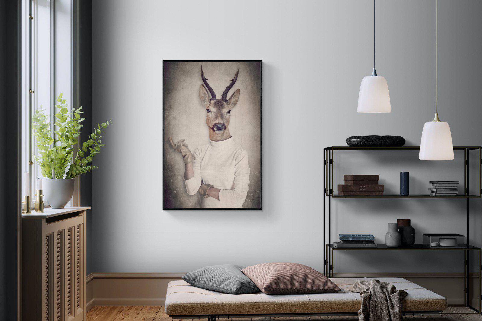 Deer Head-Wall_Art-100 x 150cm-Mounted Canvas-Black-Pixalot