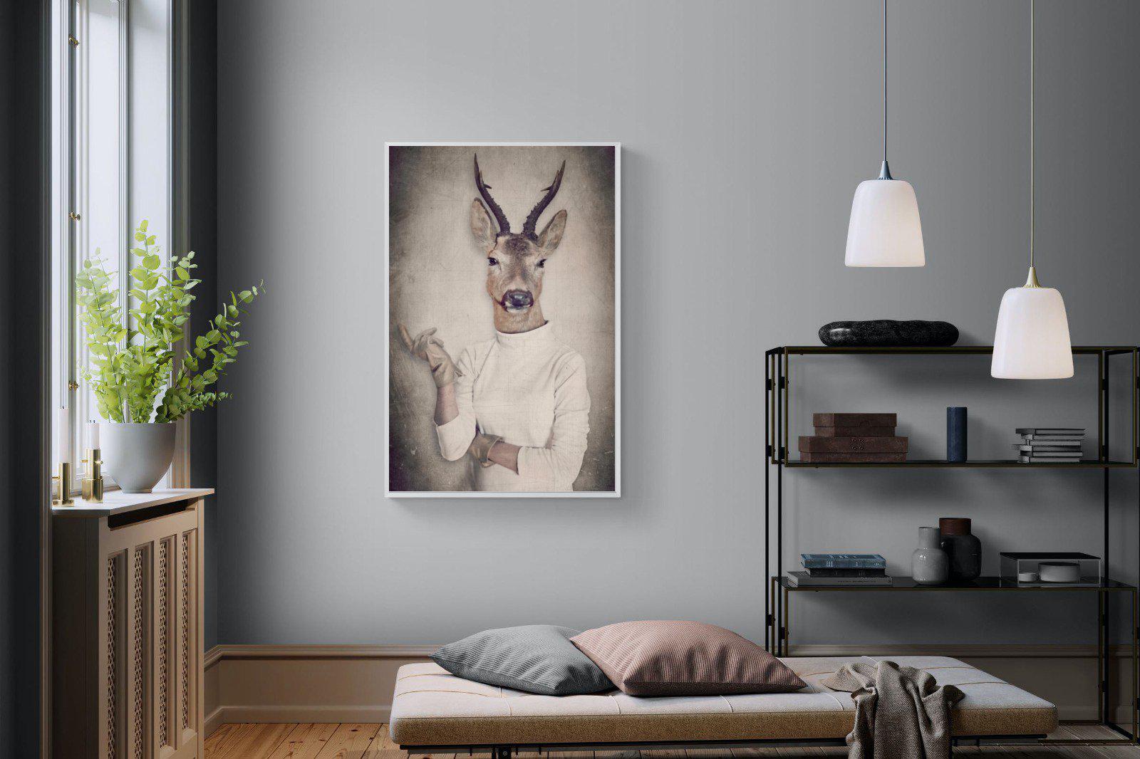 Deer Head-Wall_Art-100 x 150cm-Mounted Canvas-White-Pixalot