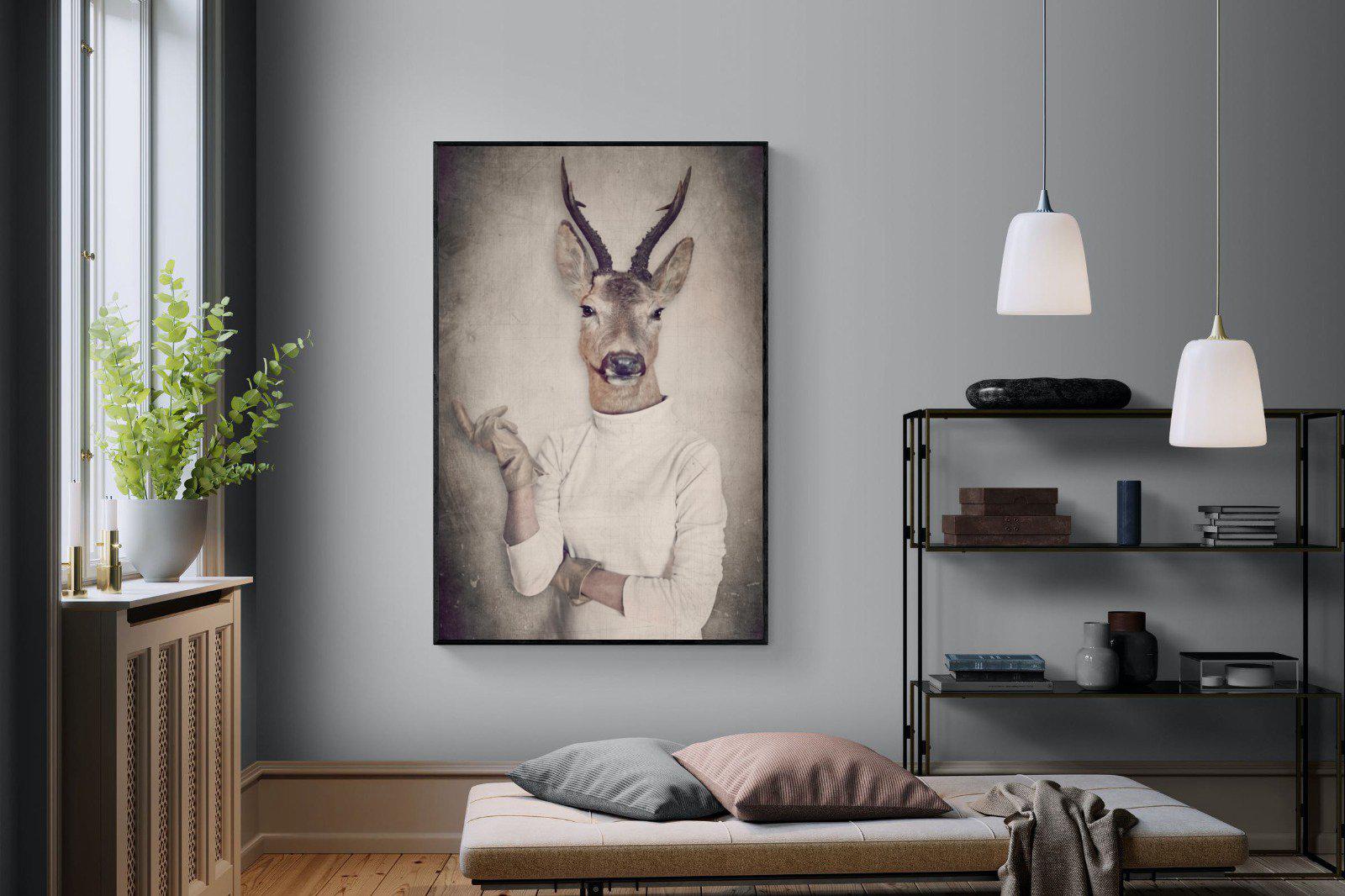 Deer Head-Wall_Art-120 x 180cm-Mounted Canvas-Black-Pixalot