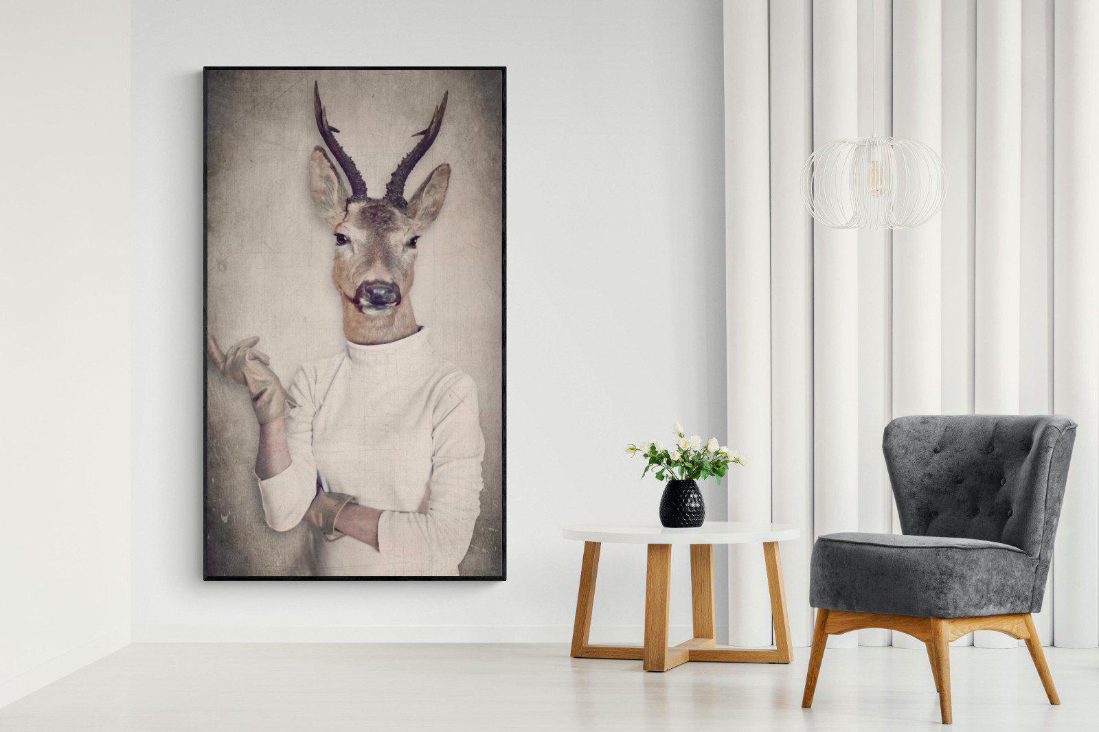 Deer Head-Wall_Art-130 x 220cm-Mounted Canvas-Black-Pixalot