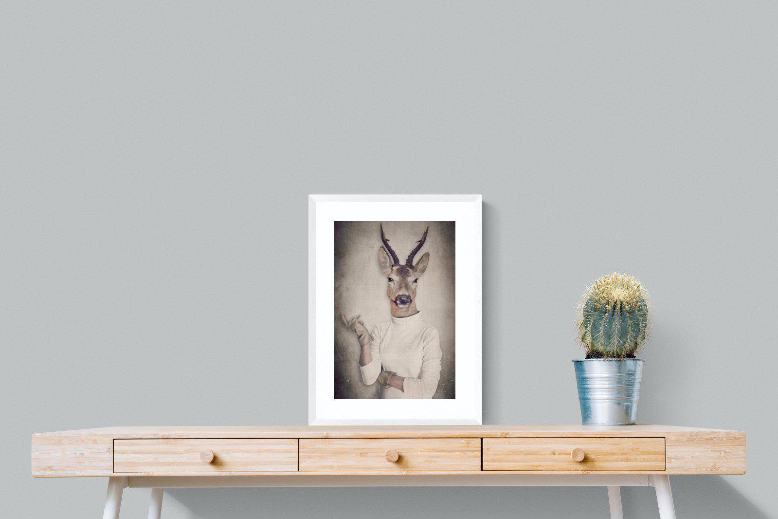 Deer Head-Wall_Art-45 x 60cm-Framed Print-White-Pixalot