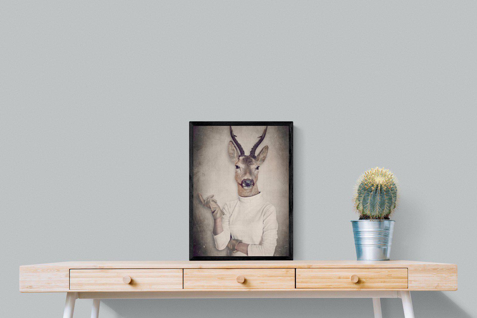 Deer Head-Wall_Art-45 x 60cm-Mounted Canvas-Black-Pixalot