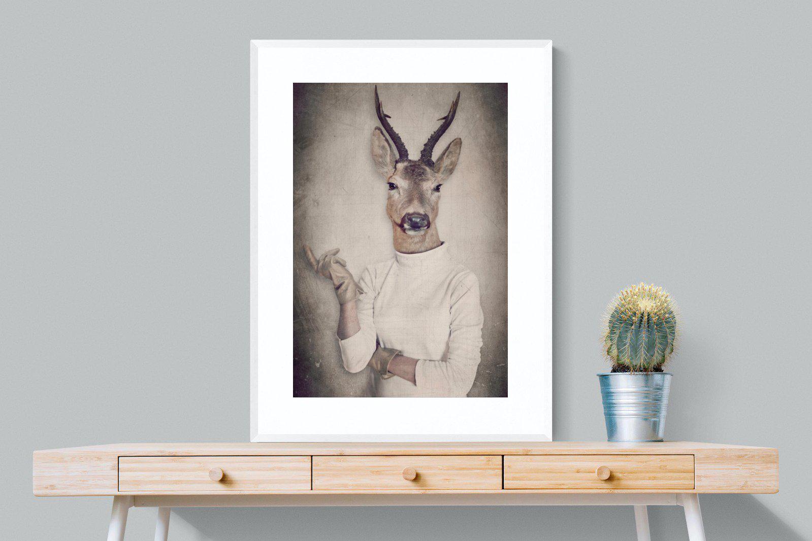 Deer Head-Wall_Art-75 x 100cm-Framed Print-White-Pixalot
