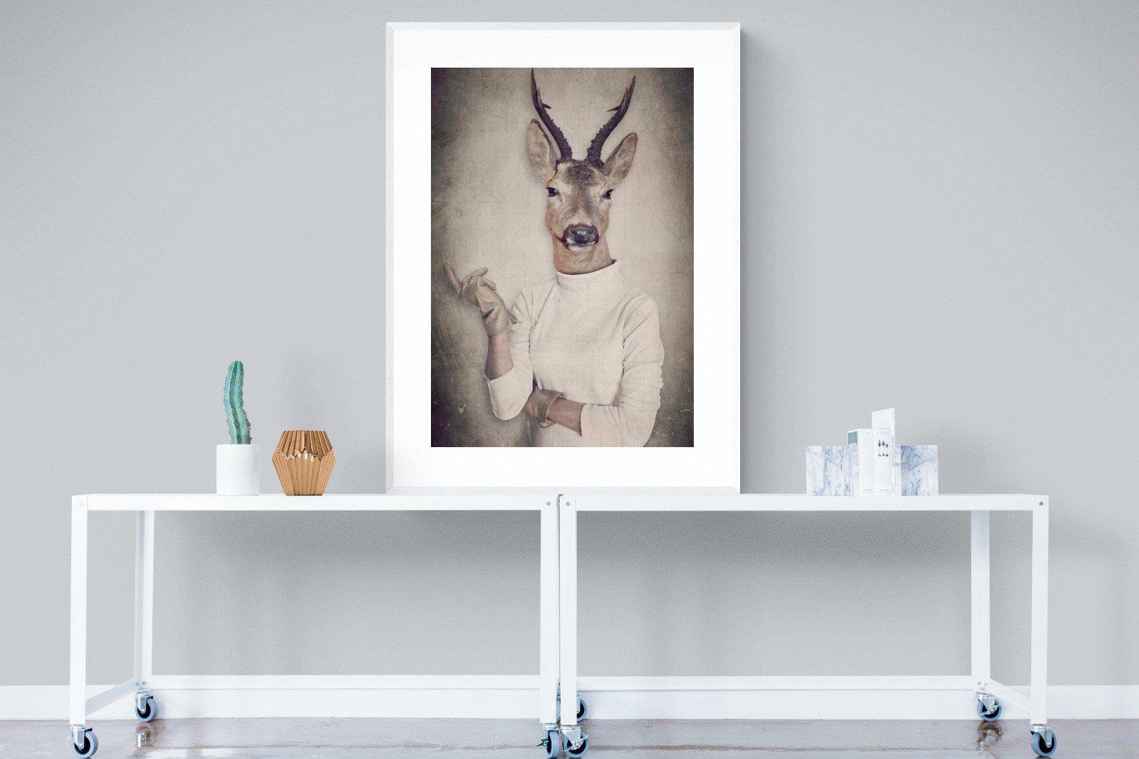 Deer Head-Wall_Art-90 x 120cm-Framed Print-White-Pixalot