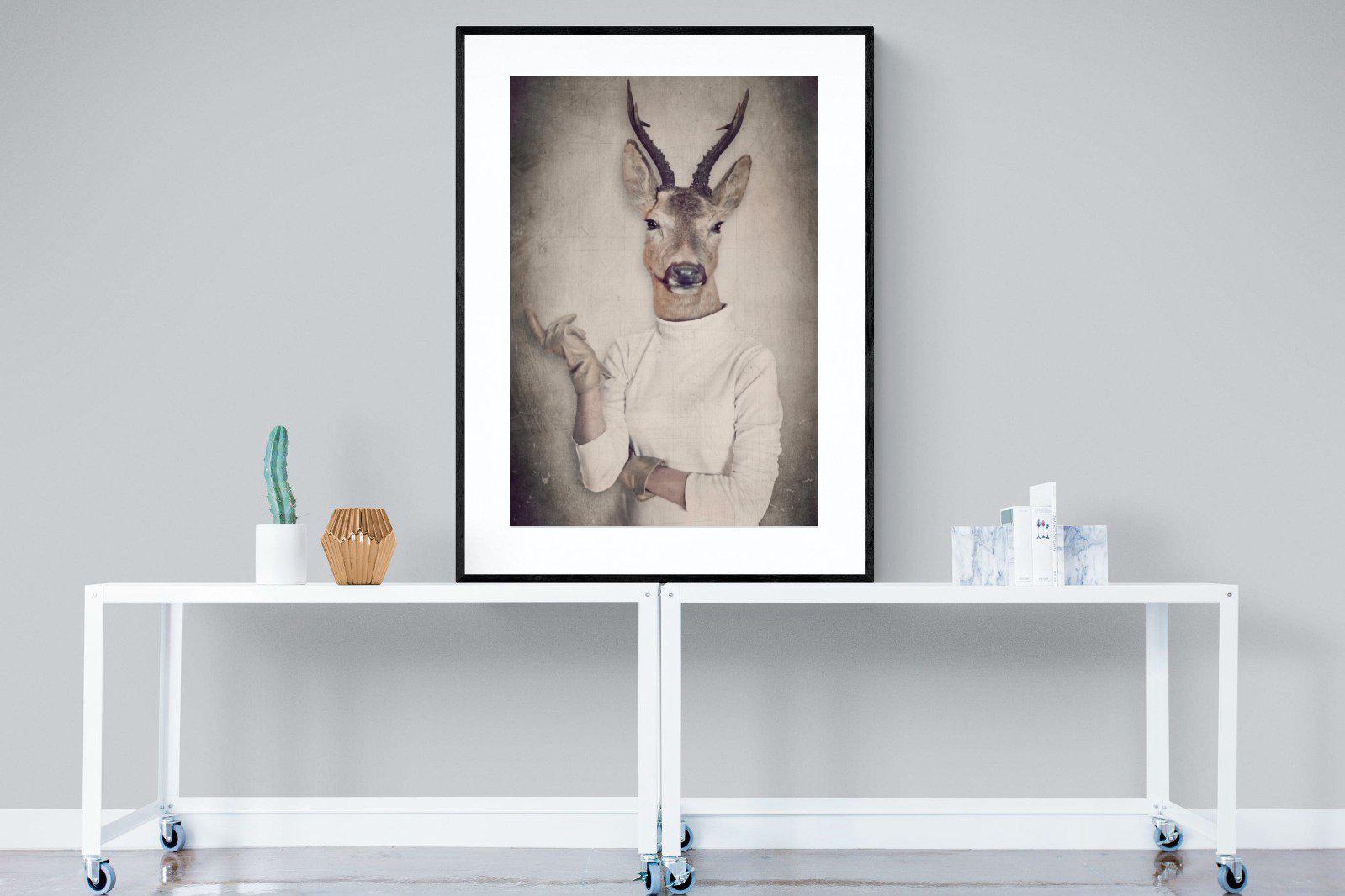 Deer Head-Wall_Art-90 x 120cm-Framed Print-Black-Pixalot