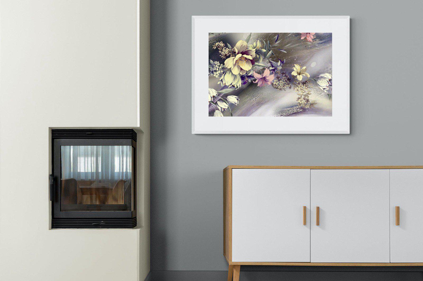 Delicate Floral-Wall_Art-100 x 75cm-Framed Print-White-Pixalot