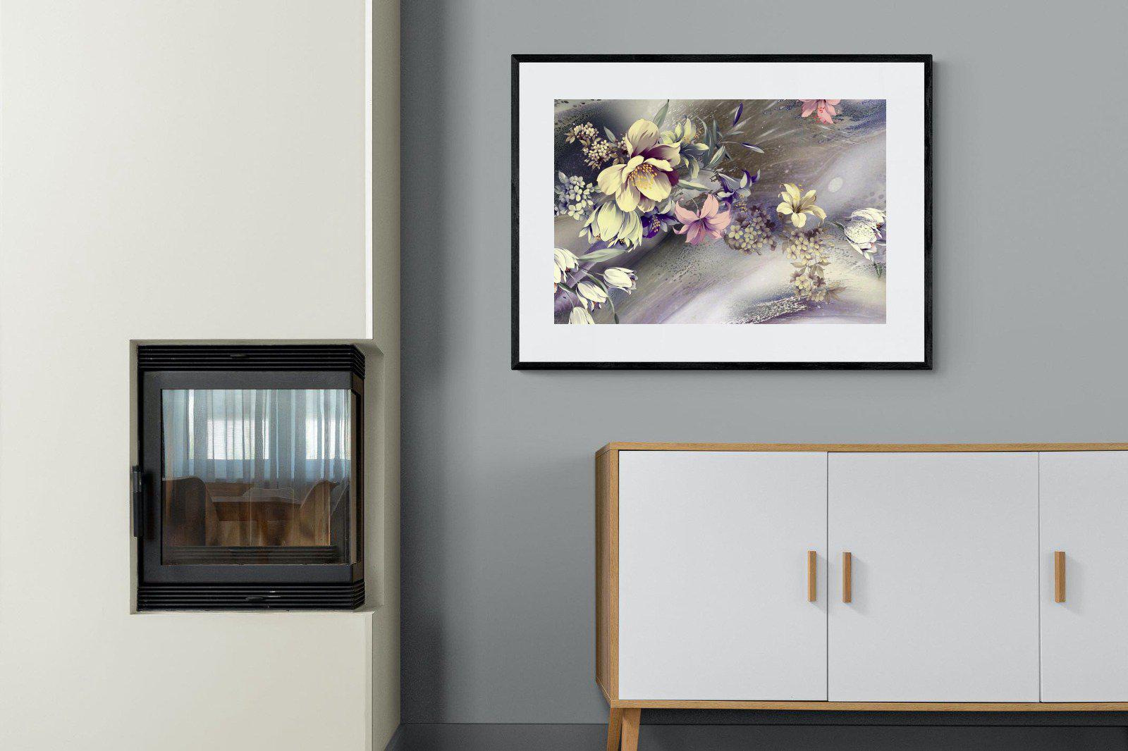 Delicate Floral-Wall_Art-100 x 75cm-Framed Print-Black-Pixalot