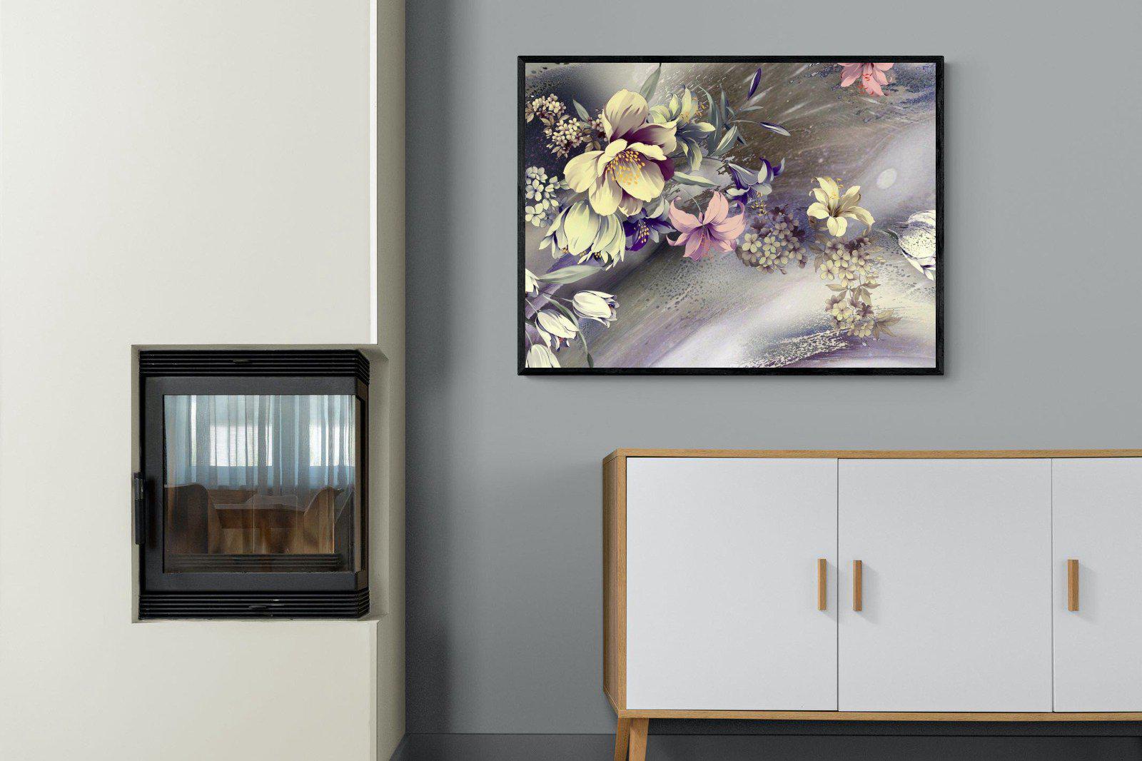 Delicate Floral-Wall_Art-100 x 75cm-Mounted Canvas-Black-Pixalot