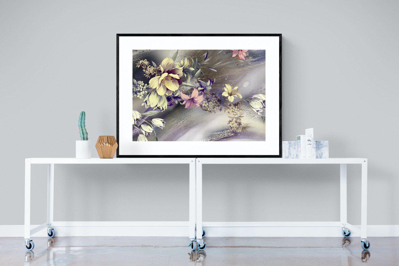 Delicate Floral-Wall_Art-120 x 90cm-Framed Print-Black-Pixalot