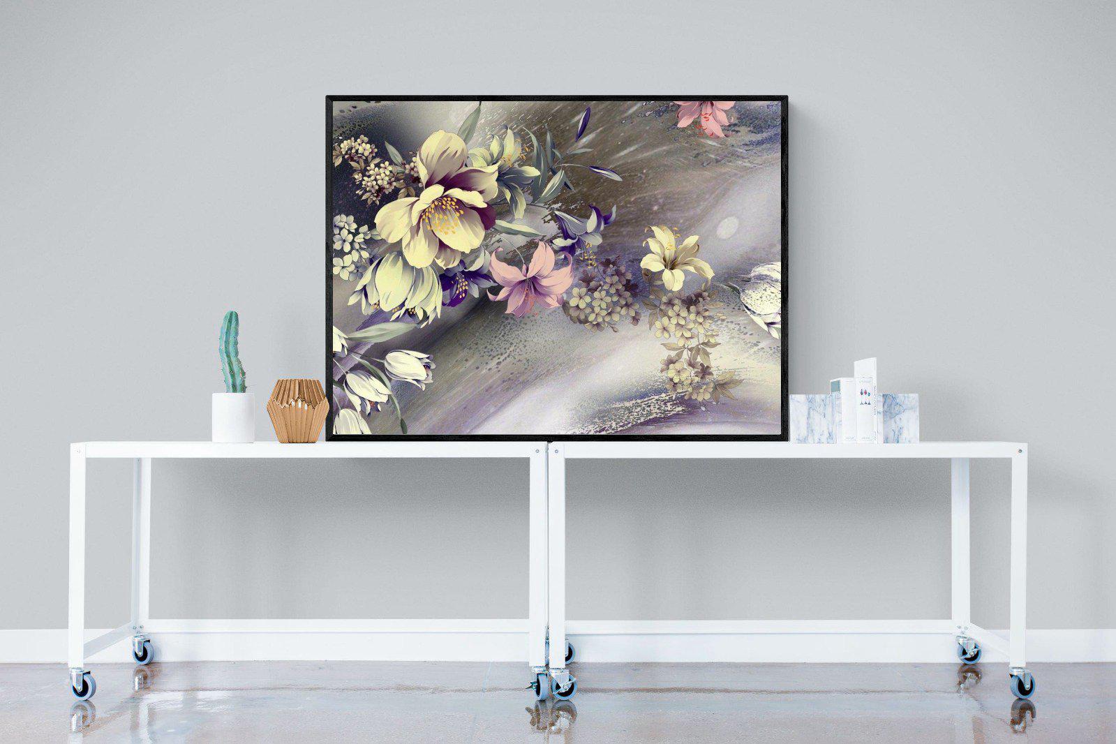 Delicate Floral-Wall_Art-120 x 90cm-Mounted Canvas-Black-Pixalot