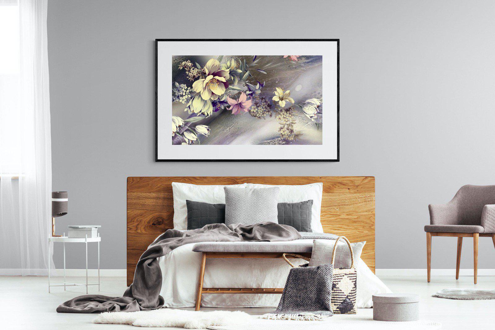 Delicate Floral-Wall_Art-150 x 100cm-Framed Print-Black-Pixalot