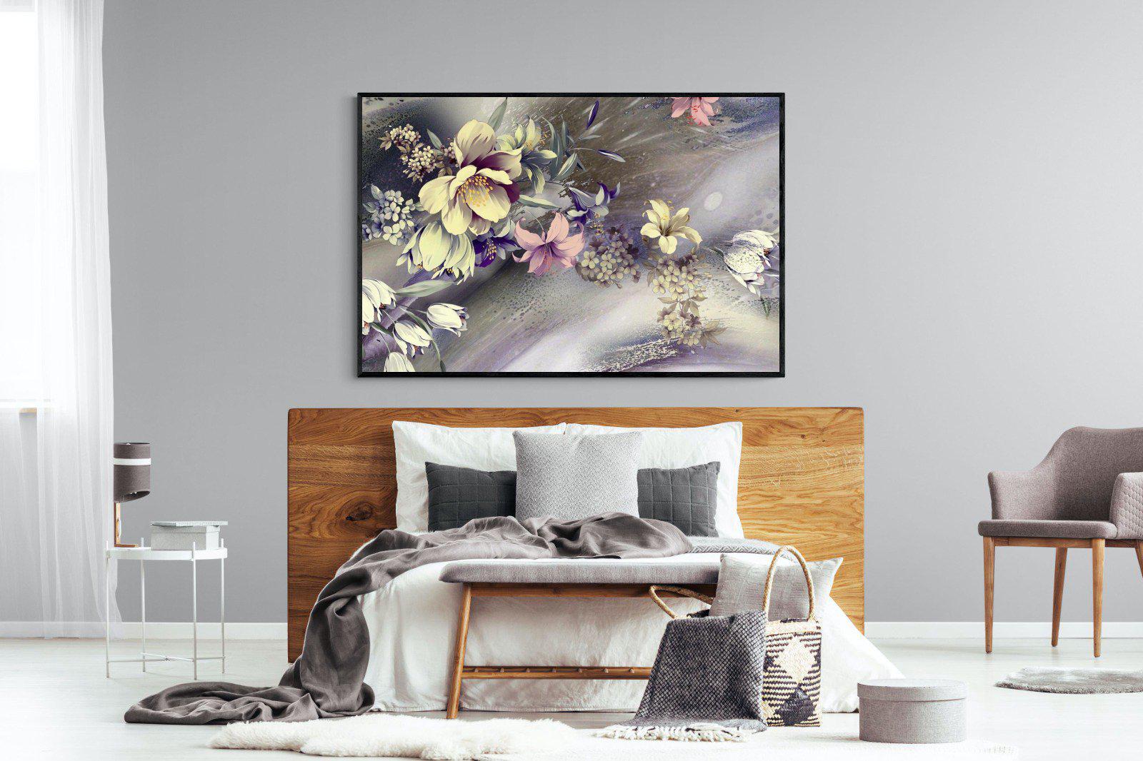 Delicate Floral-Wall_Art-150 x 100cm-Mounted Canvas-Black-Pixalot
