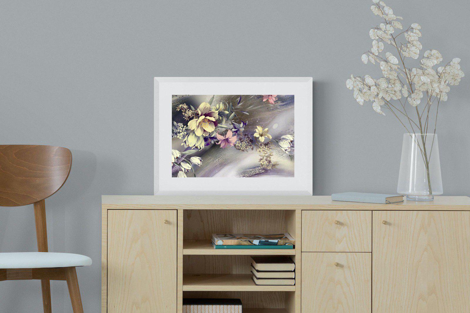 Delicate Floral-Wall_Art-60 x 45cm-Framed Print-White-Pixalot