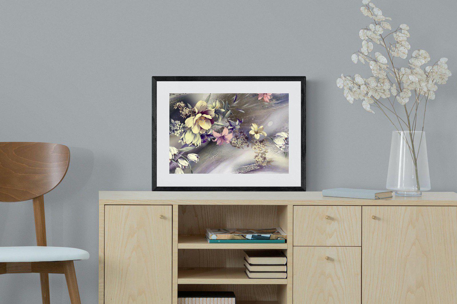 Delicate Floral-Wall_Art-60 x 45cm-Framed Print-Black-Pixalot