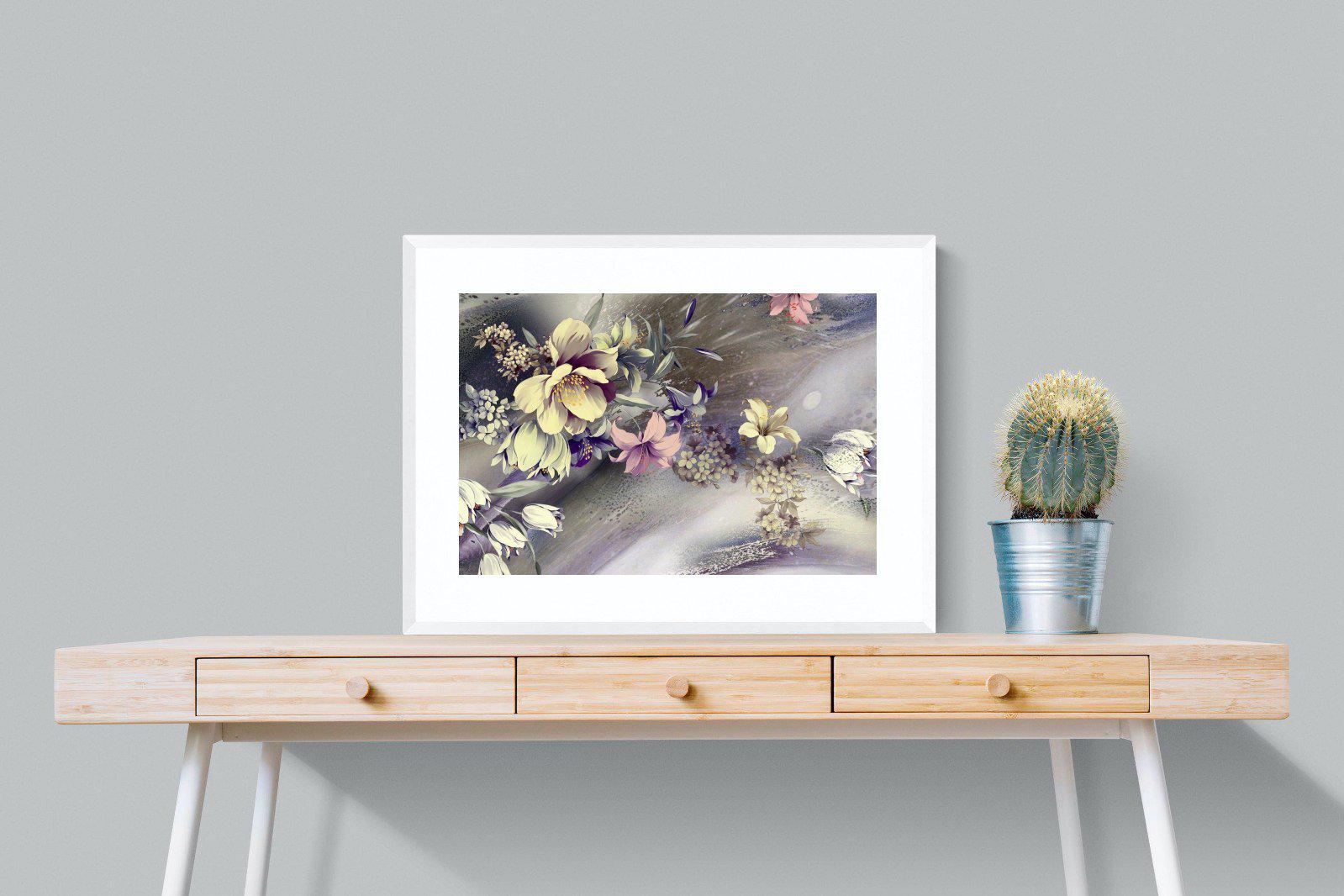 Delicate Floral-Wall_Art-80 x 60cm-Framed Print-White-Pixalot