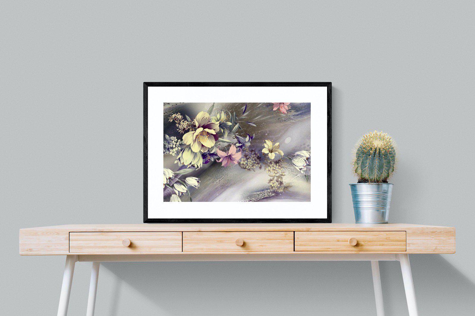 Delicate Floral-Wall_Art-80 x 60cm-Framed Print-Black-Pixalot