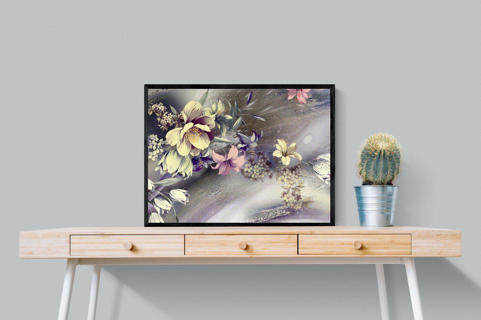 Delicate Floral-Wall_Art-80 x 60cm-Mounted Canvas-Black-Pixalot