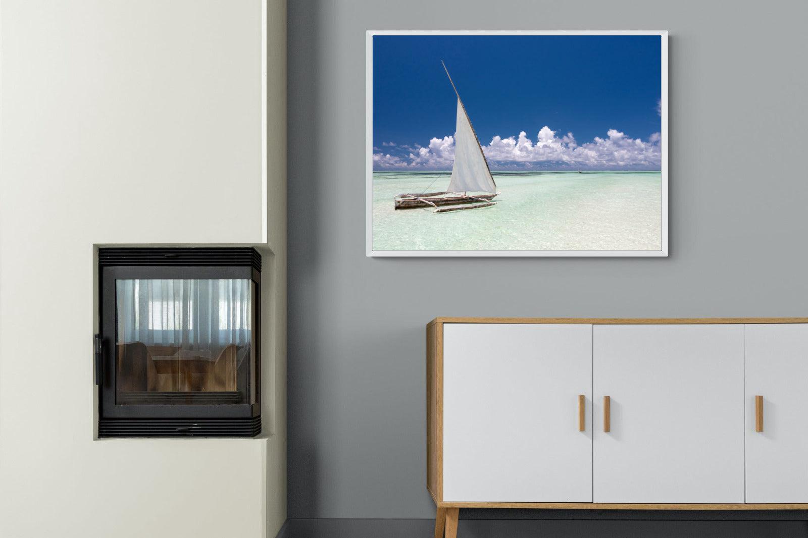Dhow on Blue-Wall_Art-100 x 75cm-Mounted Canvas-White-Pixalot