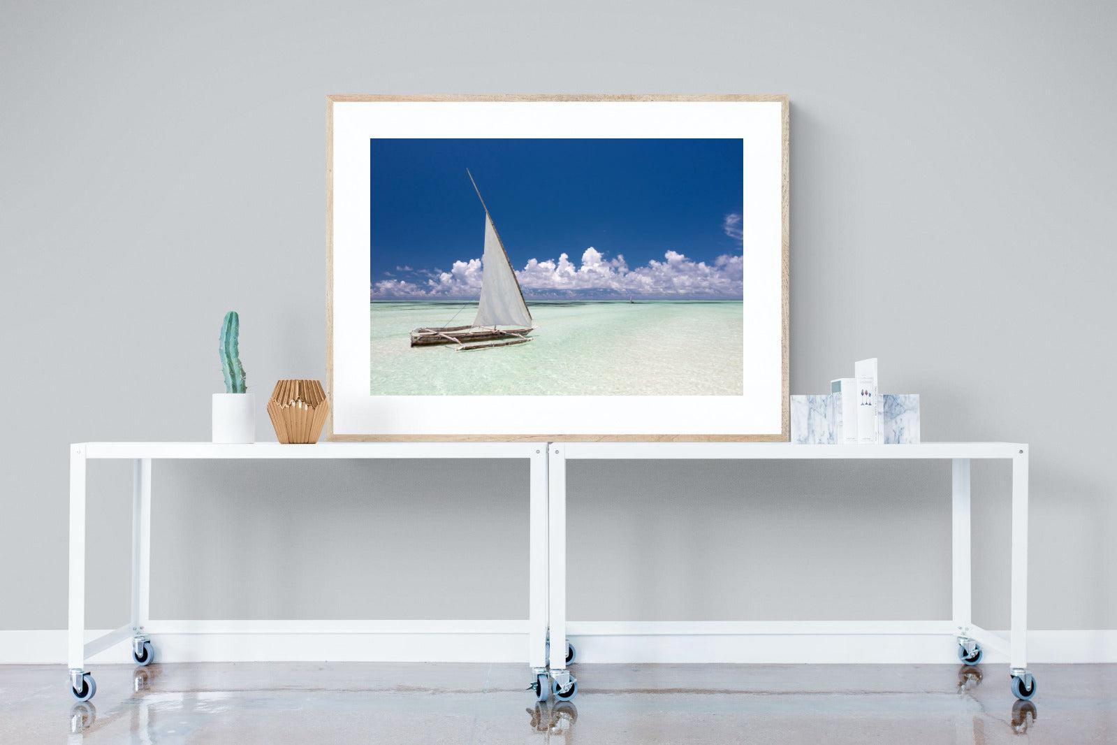 Dhow on Blue-Wall_Art-120 x 90cm-Framed Print-Wood-Pixalot