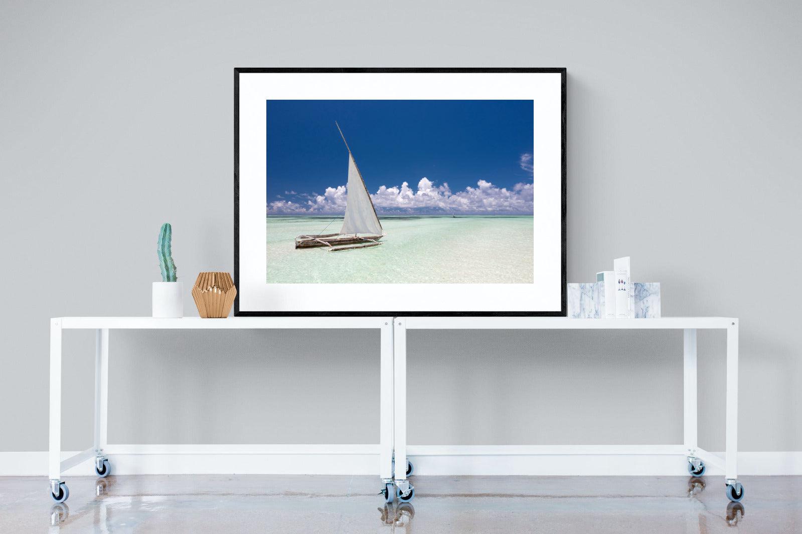 Dhow on Blue-Wall_Art-120 x 90cm-Framed Print-Black-Pixalot
