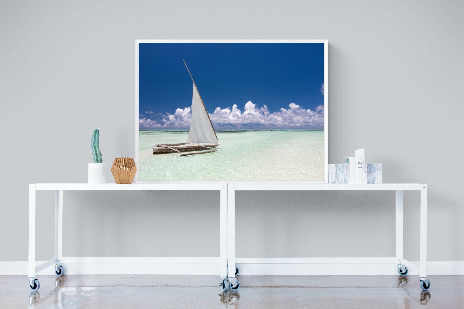 Dhow on Blue-Wall_Art-120 x 90cm-Mounted Canvas-White-Pixalot