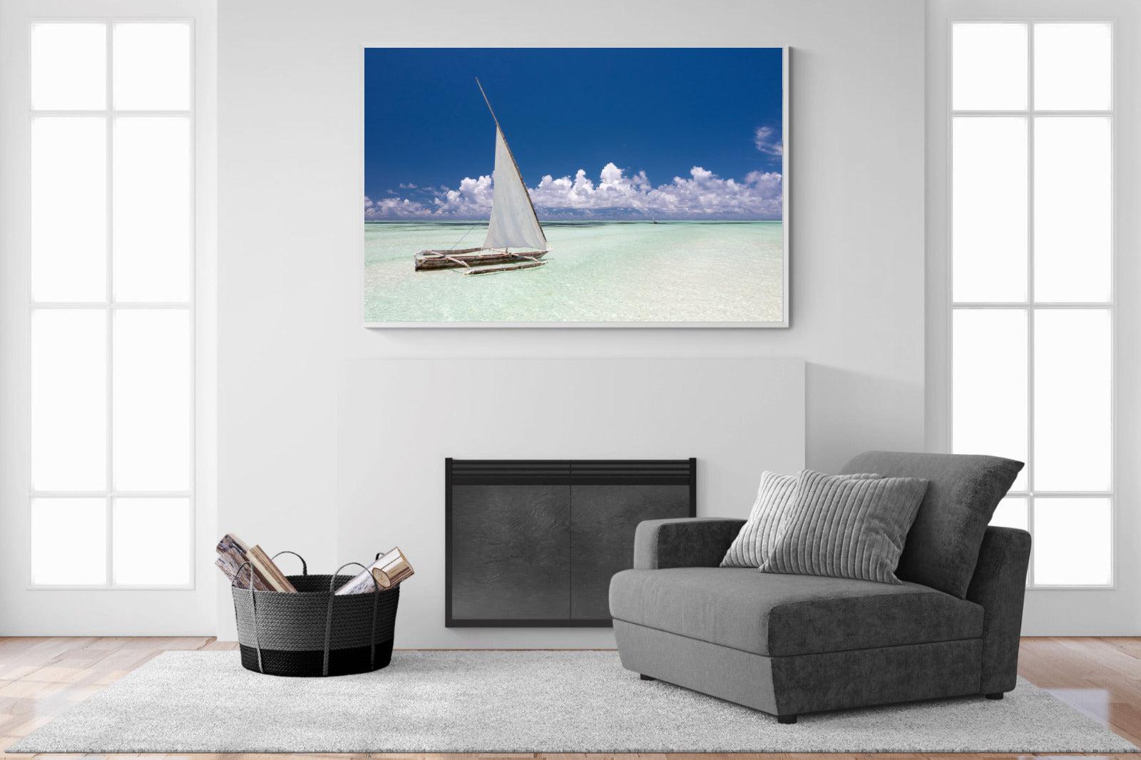 Dhow on Blue-Wall_Art-150 x 100cm-Mounted Canvas-White-Pixalot