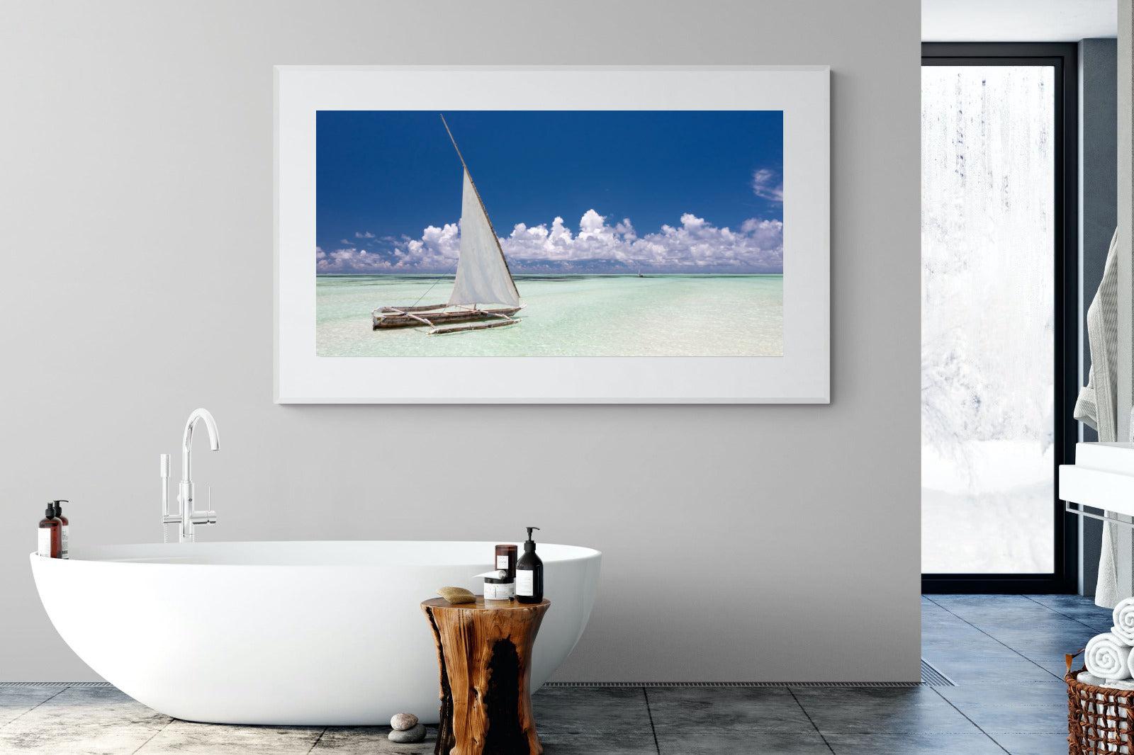 Dhow on Blue-Wall_Art-180 x 110cm-Framed Print-White-Pixalot