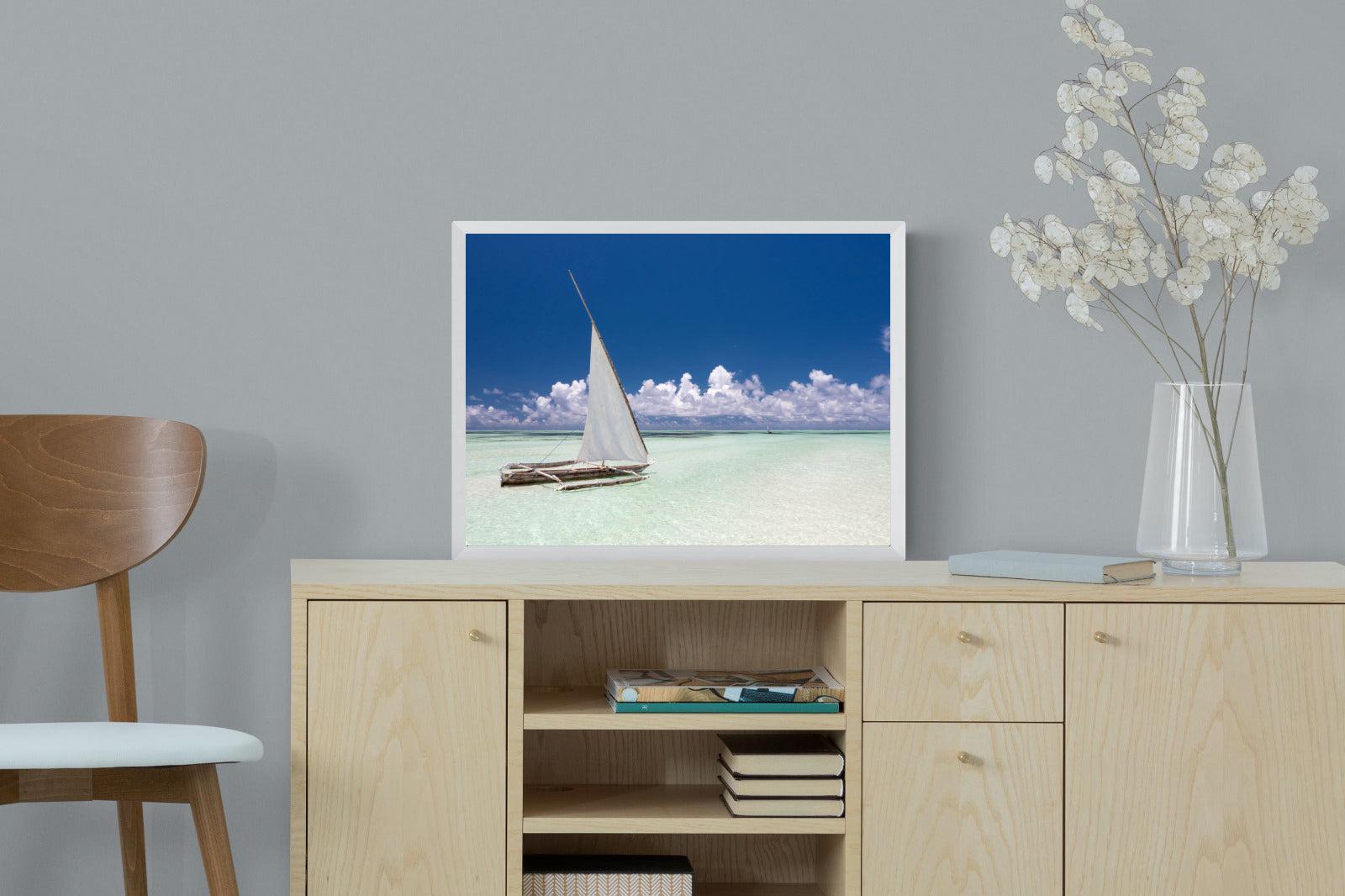 Dhow on Blue-Wall_Art-60 x 45cm-Mounted Canvas-White-Pixalot