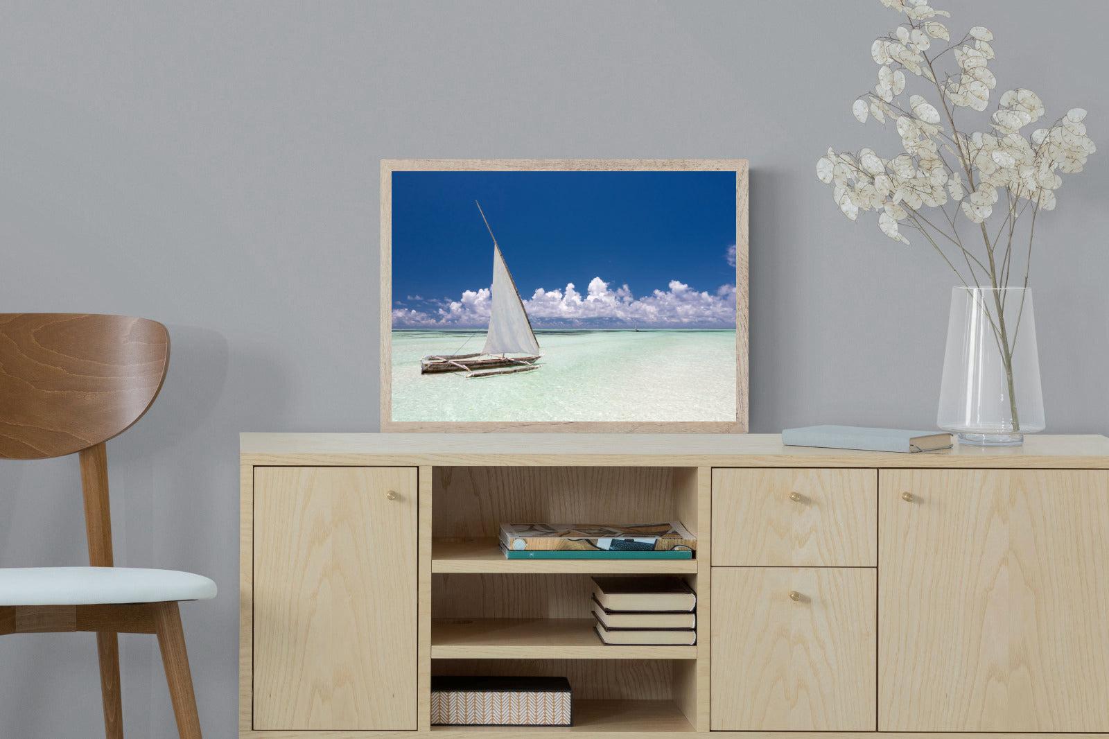 Dhow on Blue-Wall_Art-60 x 45cm-Mounted Canvas-Wood-Pixalot