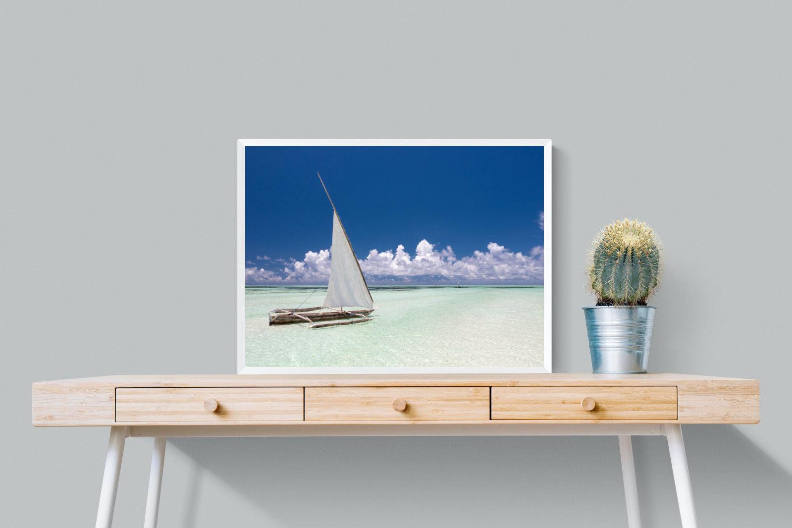 Dhow on Blue-Wall_Art-80 x 60cm-Mounted Canvas-White-Pixalot