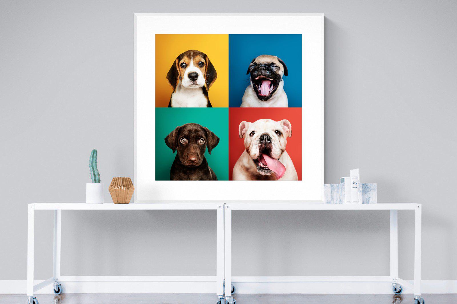 Dogs Being Dogs-Wall_Art-120 x 120cm-Framed Print-White-Pixalot