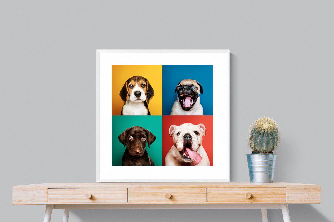Dogs Being Dogs-Wall_Art-80 x 80cm-Framed Print-White-Pixalot