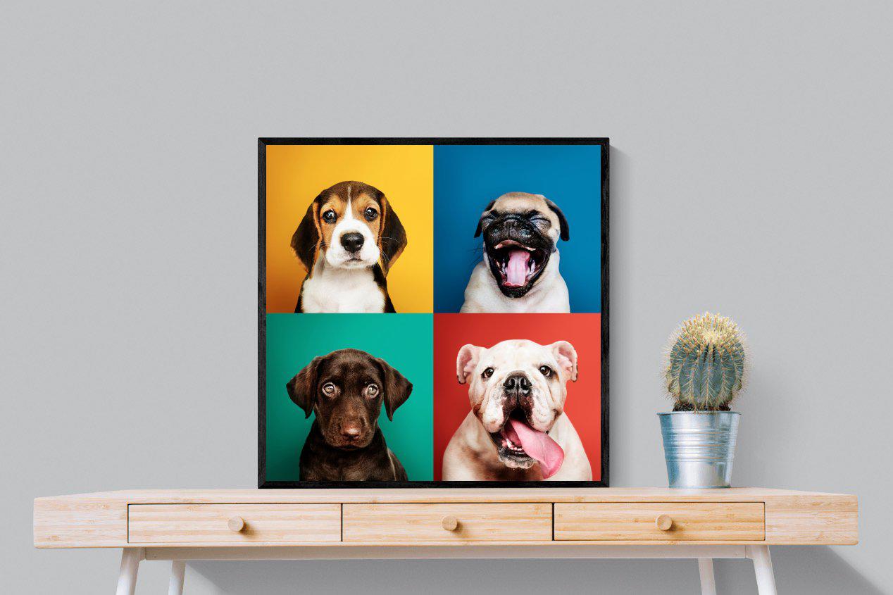 Dogs Being Dogs-Wall_Art-80 x 80cm-Mounted Canvas-Black-Pixalot