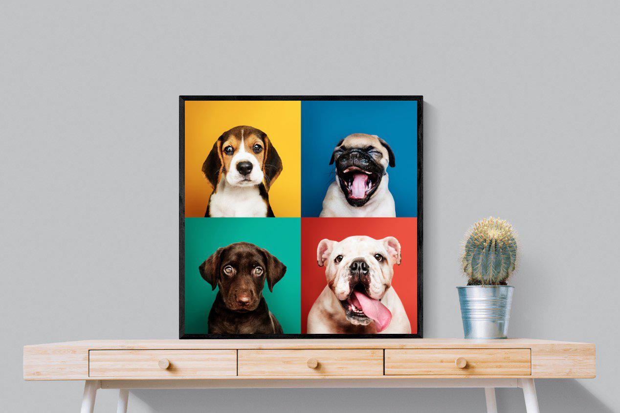 Dogs Being Dogs-Wall_Art-80 x 80cm-Mounted Canvas-Black-Pixalot