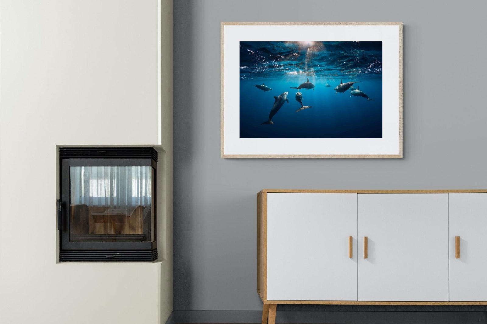 Dolphins-Wall_Art-100 x 75cm-Framed Print-Wood-Pixalot