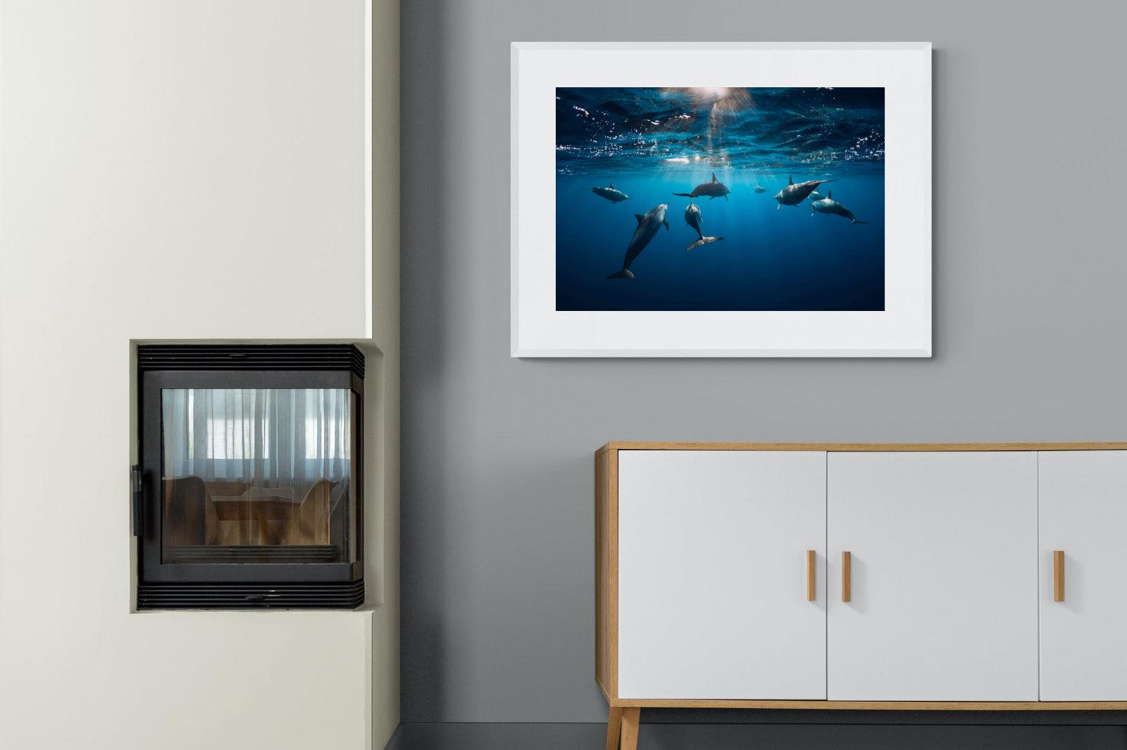 Dolphins-Wall_Art-100 x 75cm-Framed Print-White-Pixalot
