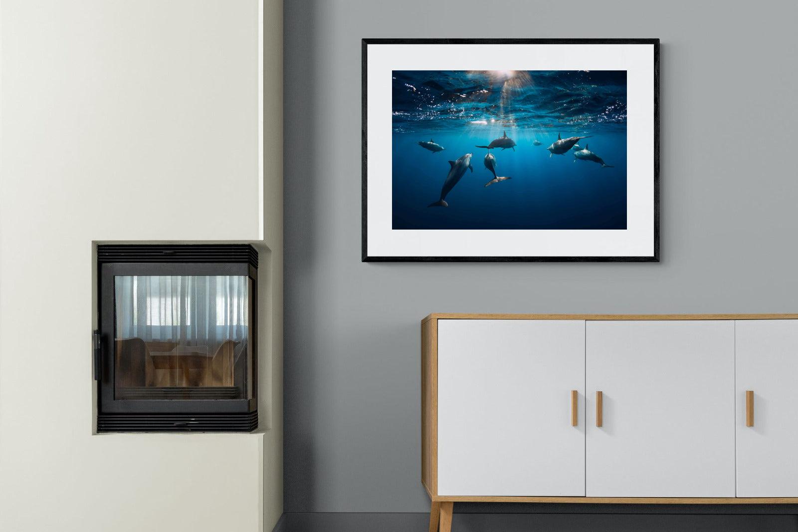 Dolphins-Wall_Art-100 x 75cm-Framed Print-Black-Pixalot