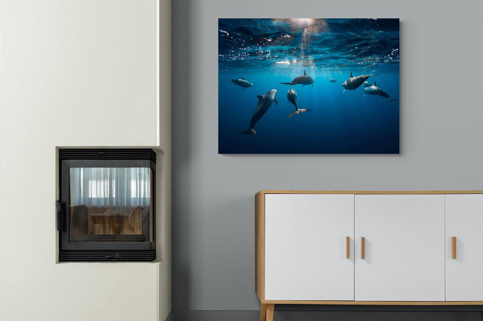 Dolphins-Wall_Art-100 x 75cm-Mounted Canvas-No Frame-Pixalot