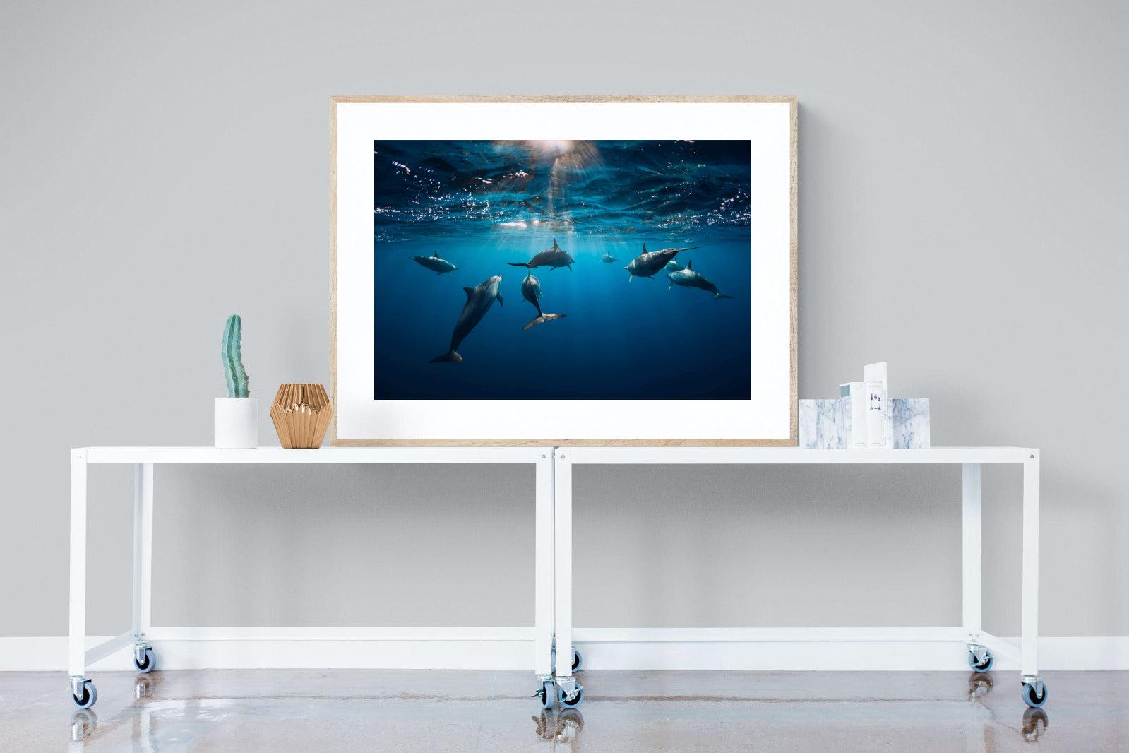 Dolphins-Wall_Art-120 x 90cm-Framed Print-Wood-Pixalot