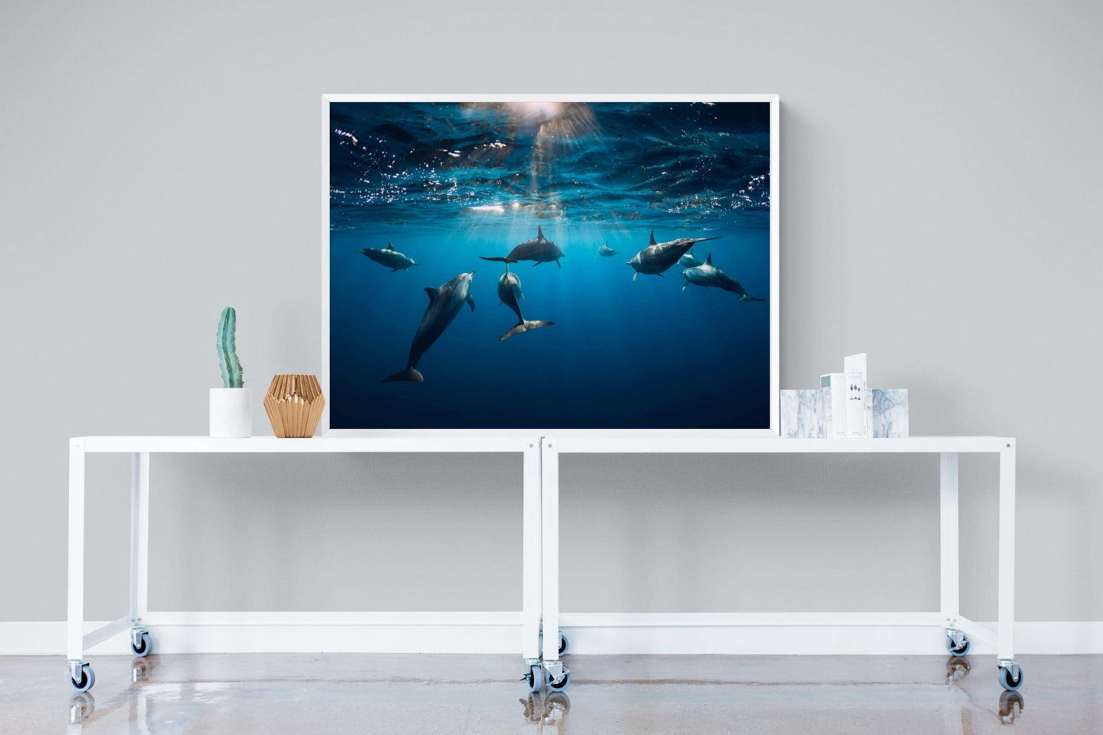 Dolphins-Wall_Art-120 x 90cm-Mounted Canvas-White-Pixalot