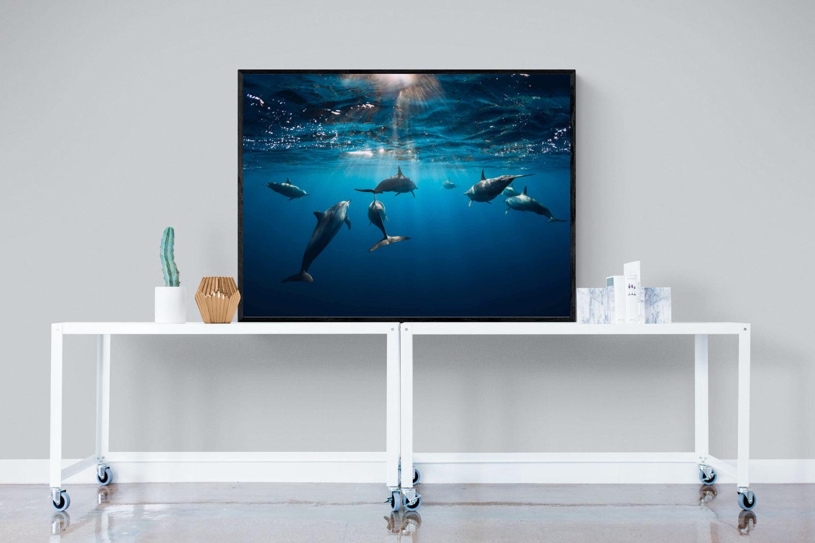 Dolphins-Wall_Art-120 x 90cm-Mounted Canvas-Black-Pixalot