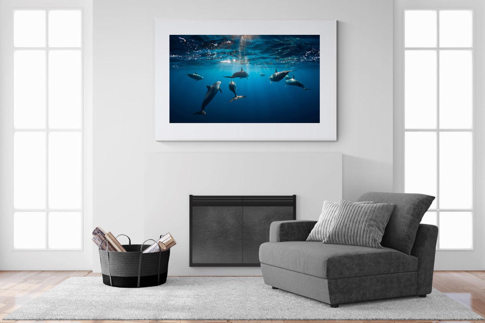 Dolphins-Wall_Art-150 x 100cm-Framed Print-White-Pixalot