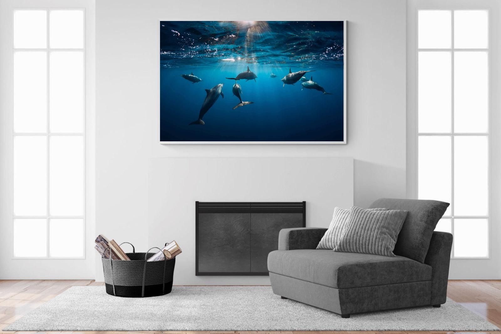 Dolphins-Wall_Art-150 x 100cm-Mounted Canvas-White-Pixalot